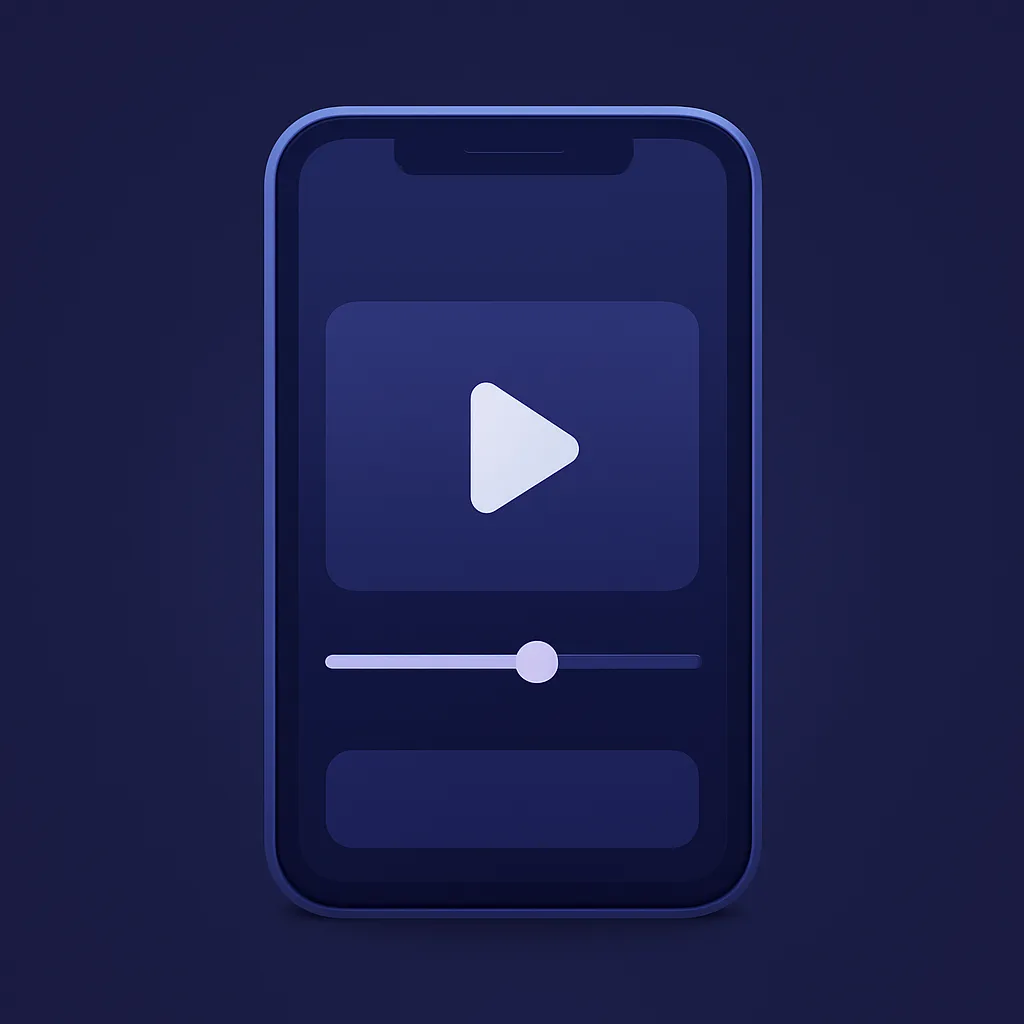 Tela de celular com um player de vídeo e botão de play, transmitindo um filme